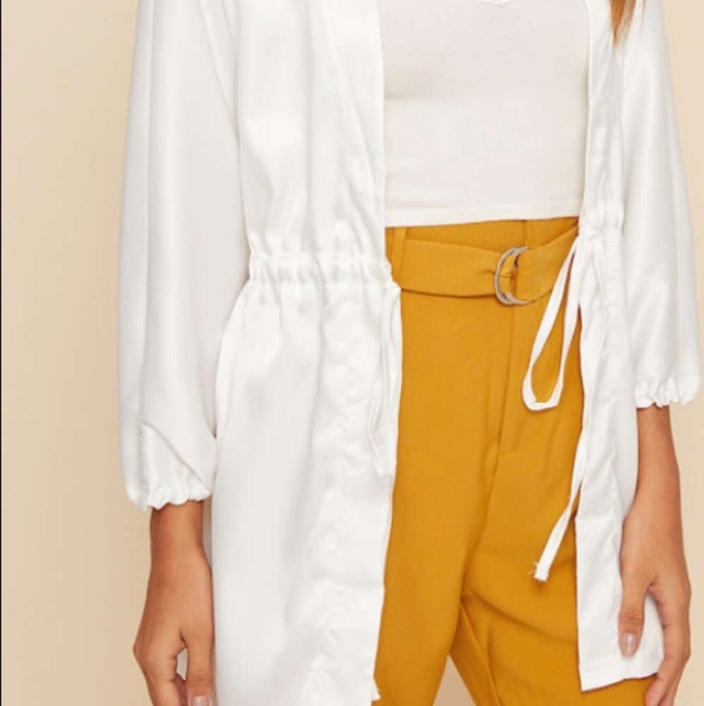 White Open Front Drawstring Cardigan - image 6